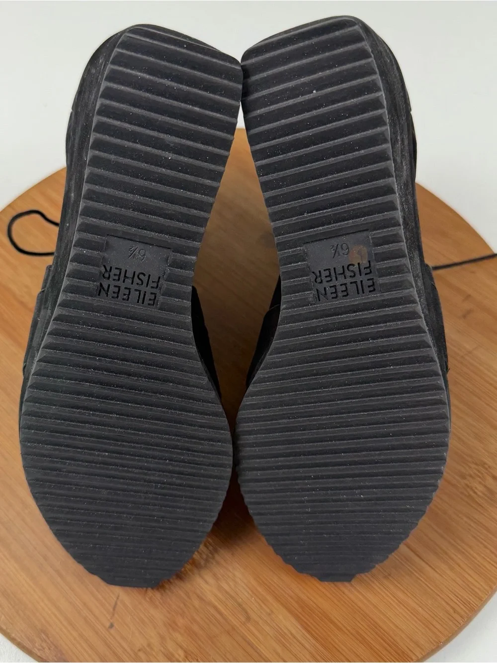Eileen Fisher Dibs Black Lace-Up Strappy Wedge Sandals